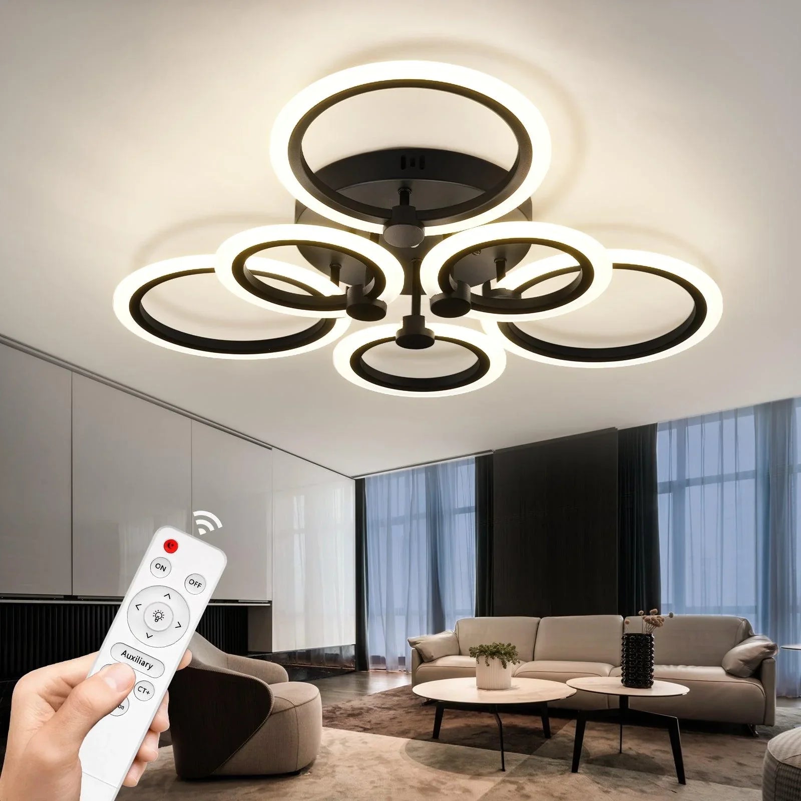Modern LED Ceiling Light Dimmable 6 Rings Flush Mount Fixtures - okeli lights