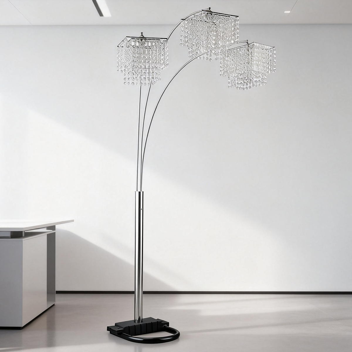 Chrome Hanging Crystal Arc Floor Lamp Modern Luxury Floor Light with Crystal Drop Shades