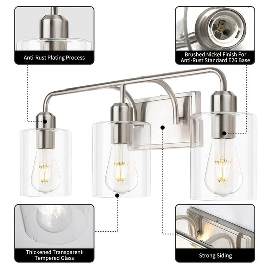Bathroom Light Fixtures with Clear Glass Shade Modern Style - okeli lights