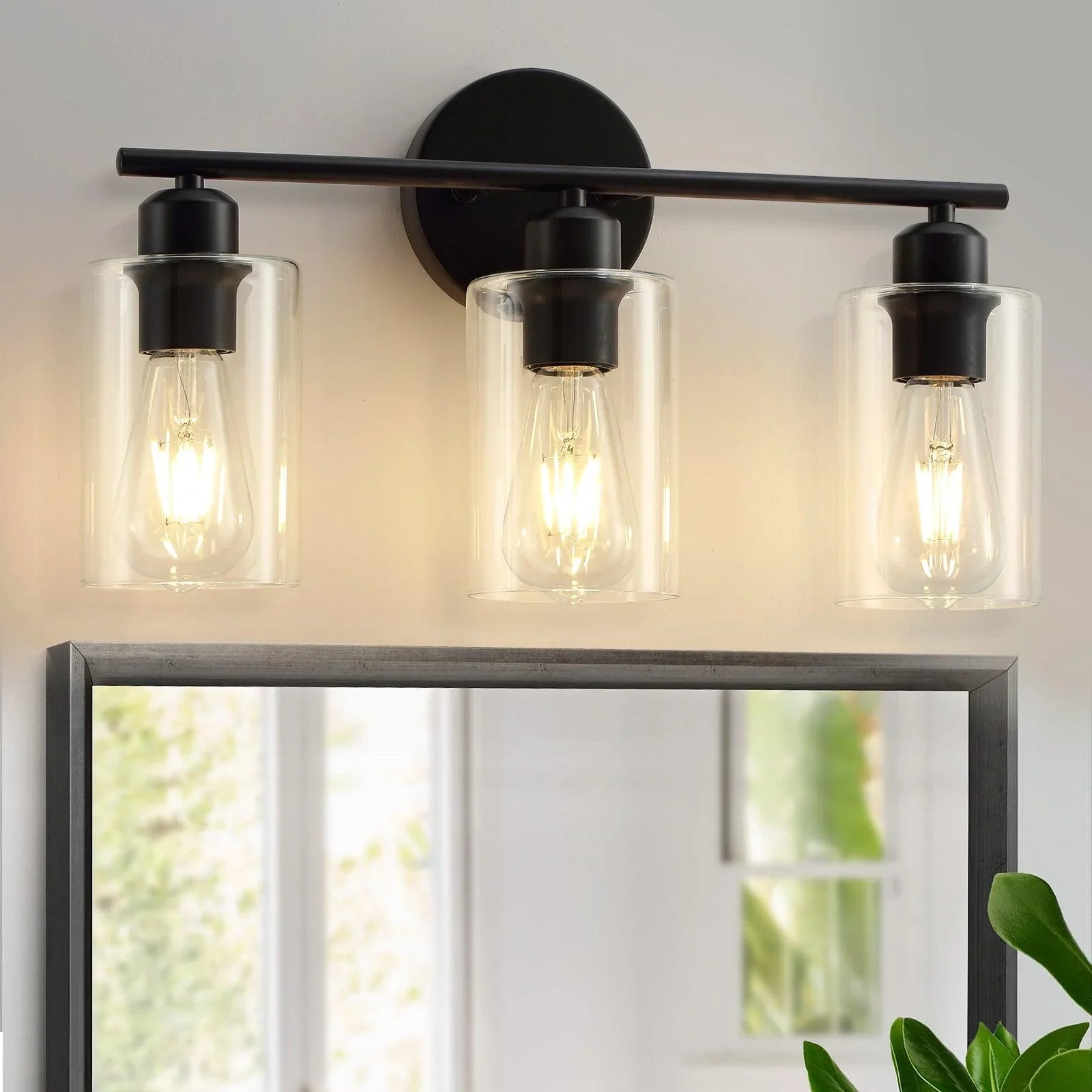 Black Bathroom Vanity Lights with Clear Glass Shade Wall Lighting - okeli lights
