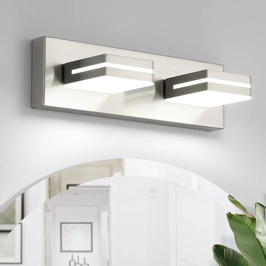 Bathroom Vanity Light Fixture 2-Light Brushed Nickel Modern Mirror Dimmable Cold White 24W ETL Listed - okeli lights