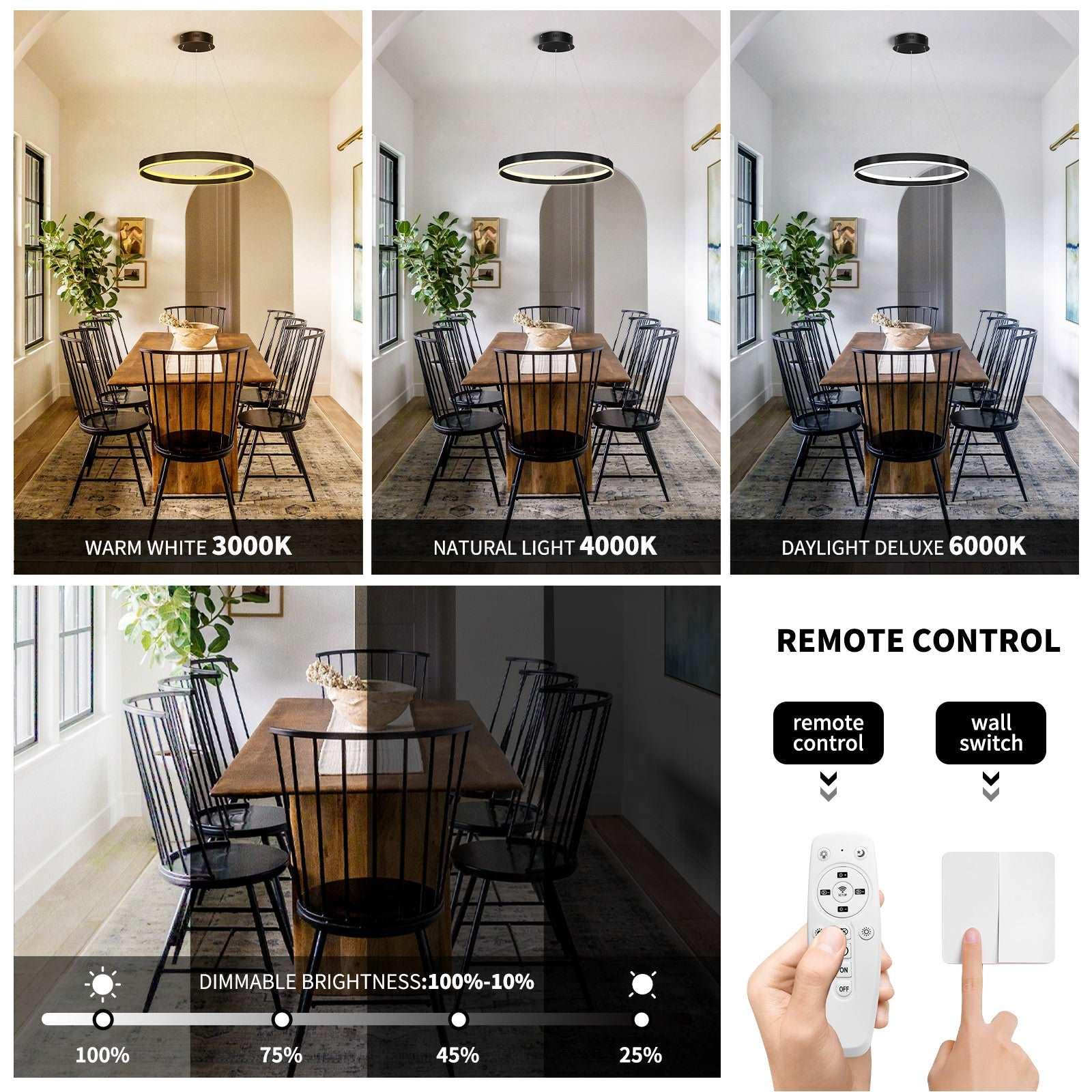 OKELI Modern LED Chandelier Dimmable Circular Black 1-Ring - okeli lights