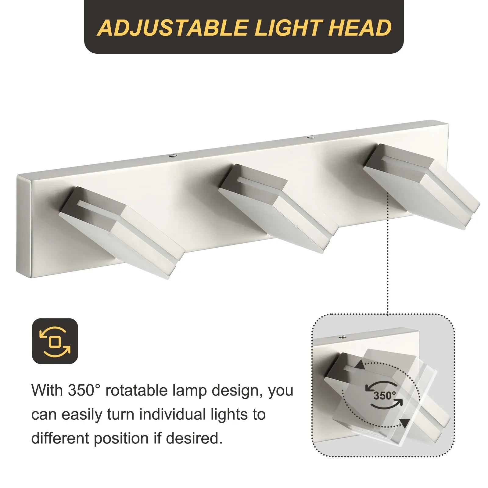 Bathroom Vanity Light Brushed Nickel Modern 24W LED 350° Adjustable Lamp Head ETL Listed - okeli lights