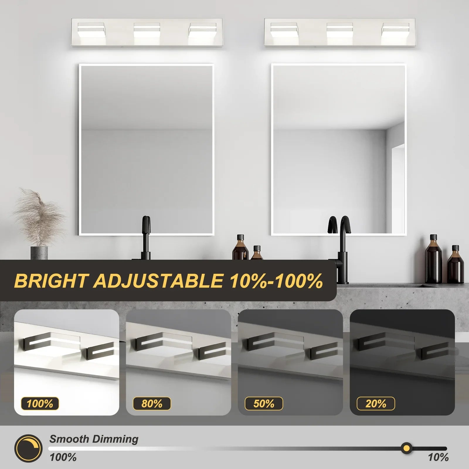 Bathroom Vanity Light Brushed Nickel Modern 24W LED 350° Adjustable Lamp Head ETL Listed - okeli lights