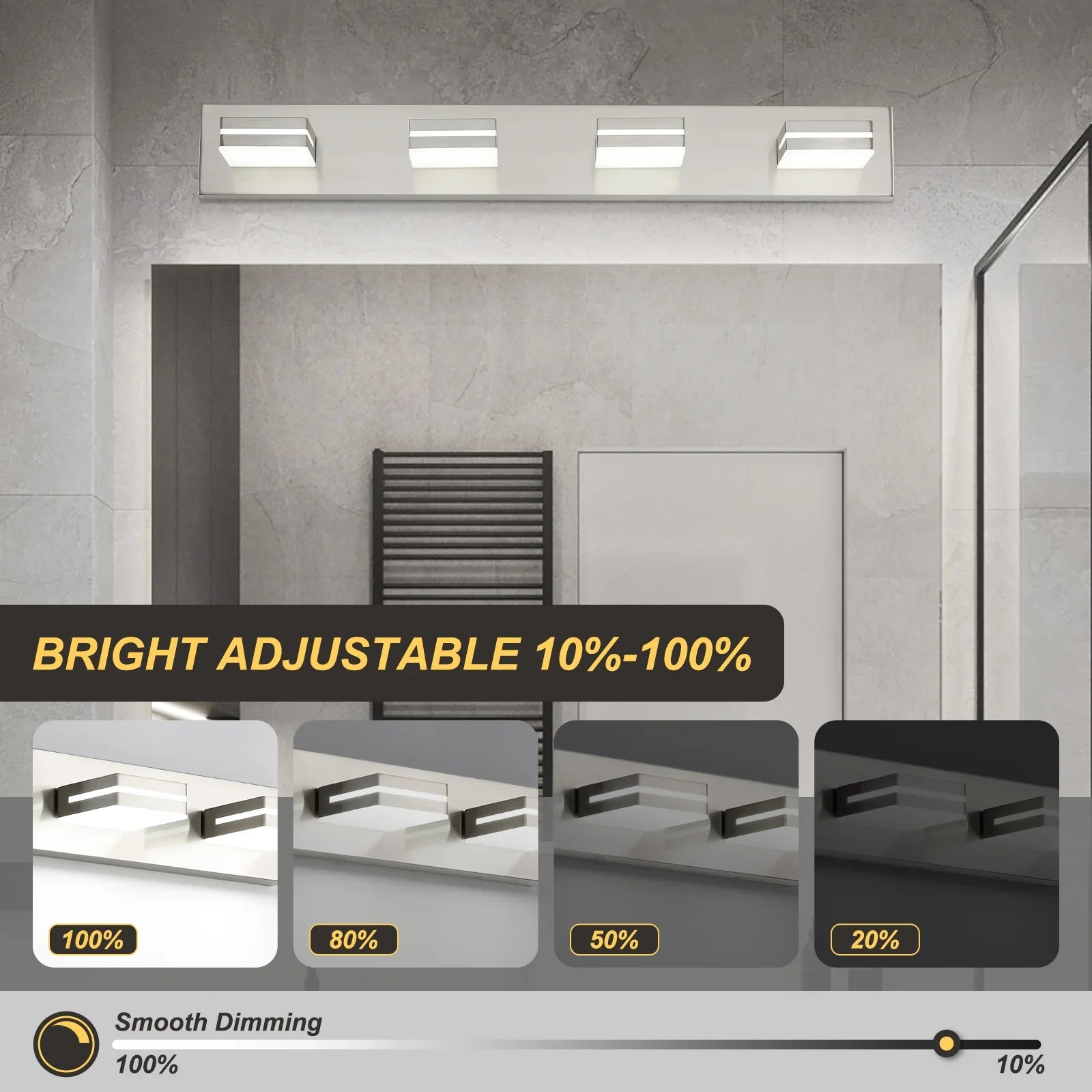 Bathroom Vanity Light Fixtures Brushed Nickel LED Dimmable Modern Wall Mounted Lighting 4 Lights - okeli lights