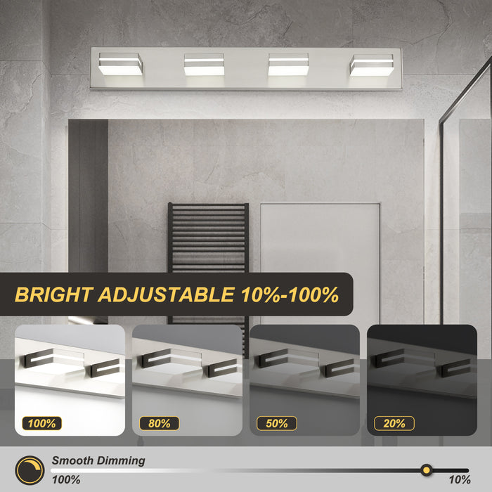 Bathroom Vanity Light Fixtures Brushed Nickel LED Dimmable Modern Wall Mounted Lighting 4 Lights okeli lights