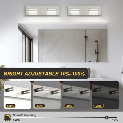 Bathroom Vanity Light Fixture 2-Light Brushed Nickel Modern Mirror Dimmable Cold White 24W ETL Listed - okeli lights