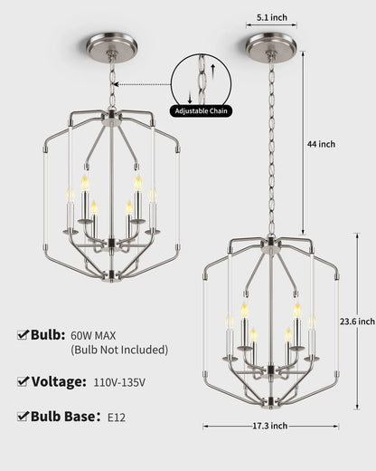Farmhouse Chandelier 6-Light Brushed Nickel Ceiling Light - okeli lights