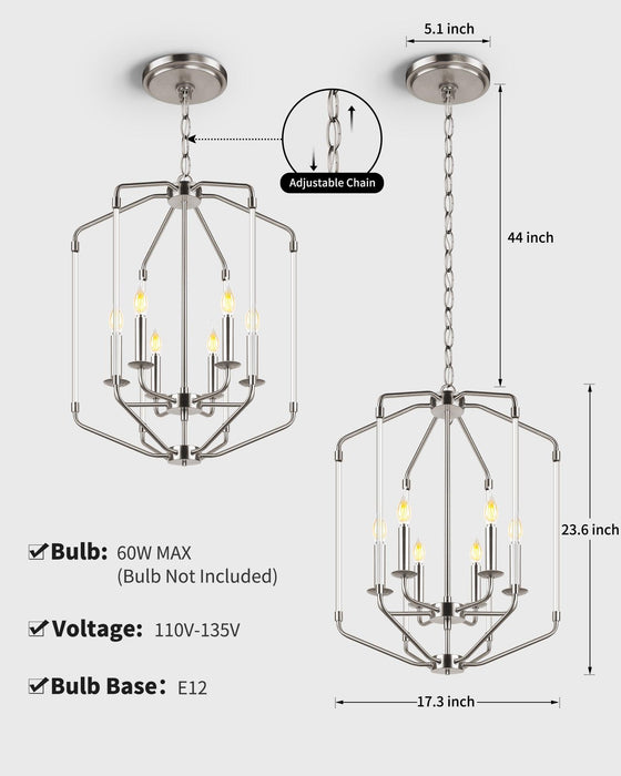 Farmhouse Chandelier 6-Light Brushed Nickel Ceiling Light - okeli lights