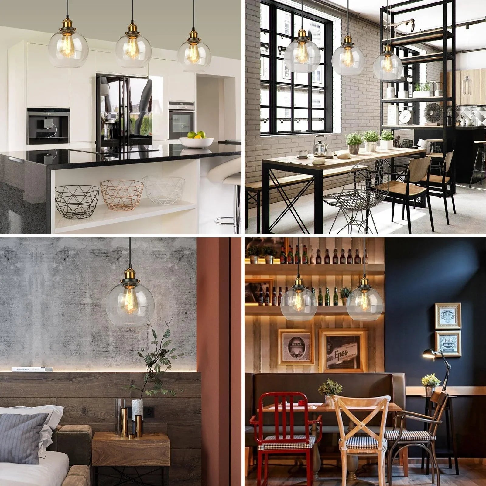 Glass Pendant Light Modern Hanging Single Dome Island Light 1-3-Pack - okeli lights