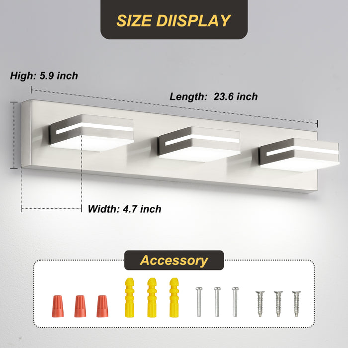 Bathroom Vanity Light Brushed Nickel Modern 24W LED 350° Adjustable Lamp Head ETL Listed - okeli lights