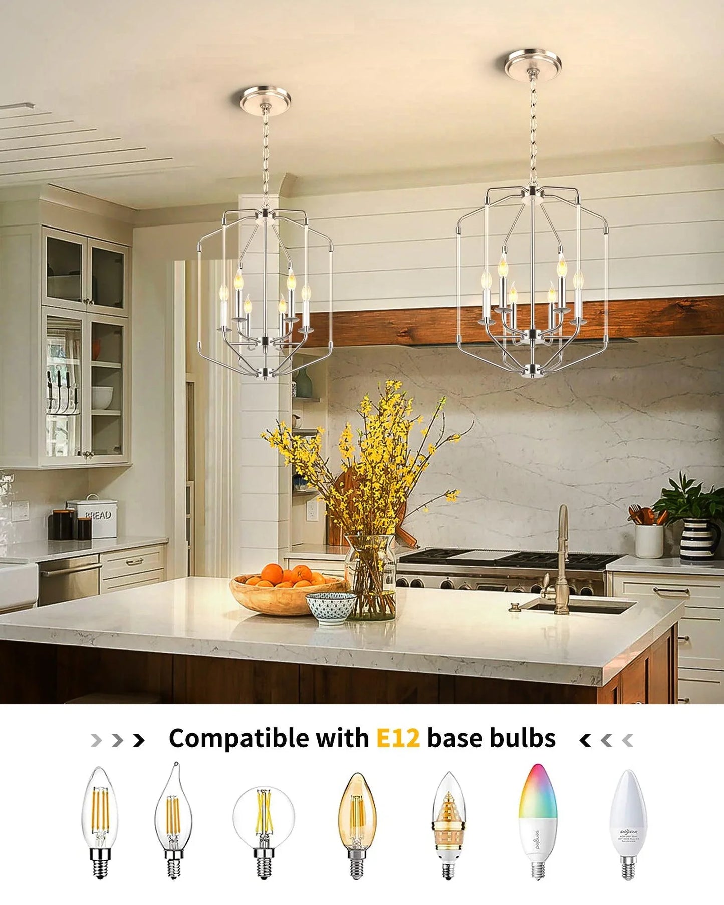 Farmhouse Chandelier 6-Light Brushed Nickel Ceiling Light - okeli lights