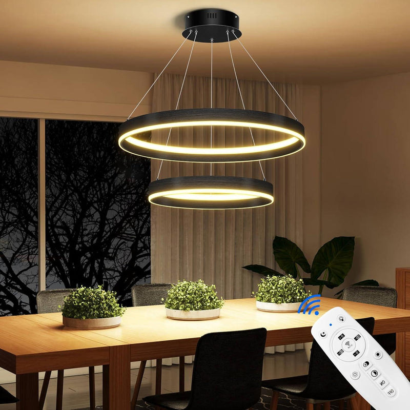 OKELI Modern LED Black Chandelier,Dimmable Circular Pendant Lights 2-Rings - okeli lights