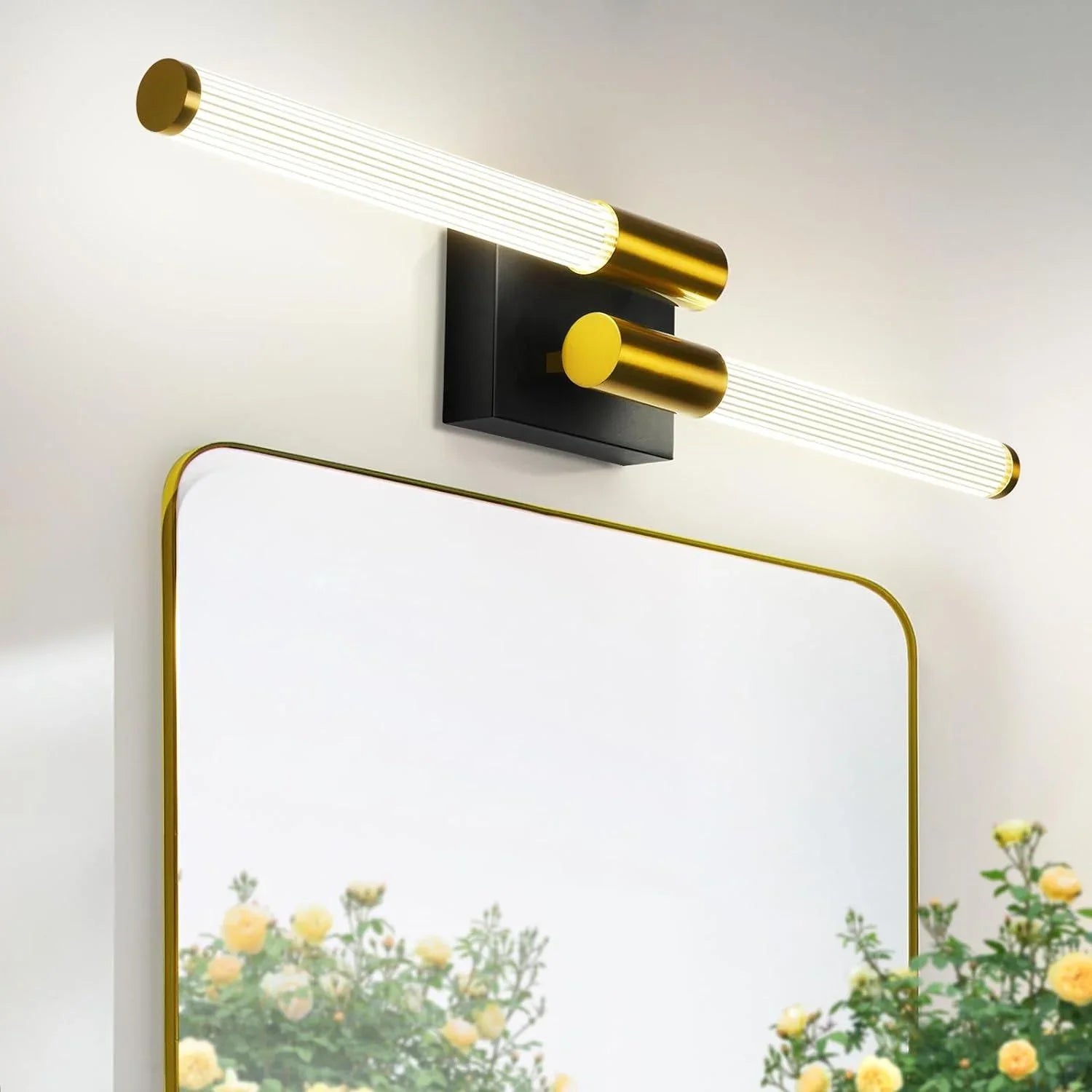 Black and Gold Bathroom Light Fixture Modern Vanity Light 360° Over Mirror - okeli lights