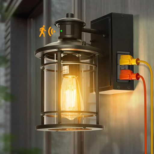 Porch Lights with GFCI Outlet, Dusk to Dawn Motion Sensor Outdoor Wall Lights - okeli lights