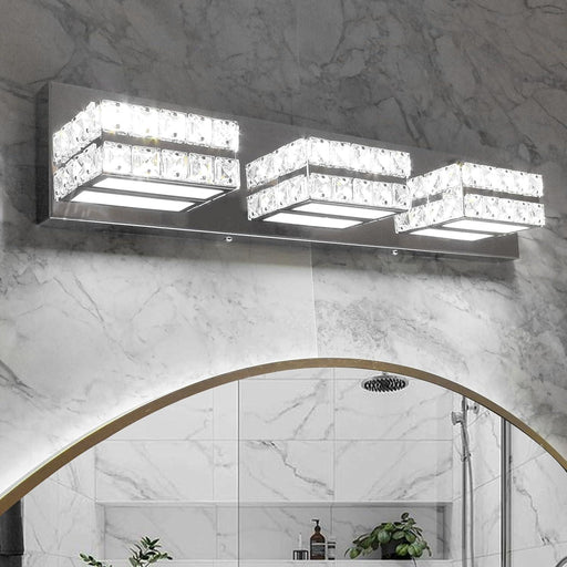 OKELI 3-Light Bathroom Vanity Light Crystal Dimmable LED Modern Fixtures Chrome Vanity Lights - okeli lights