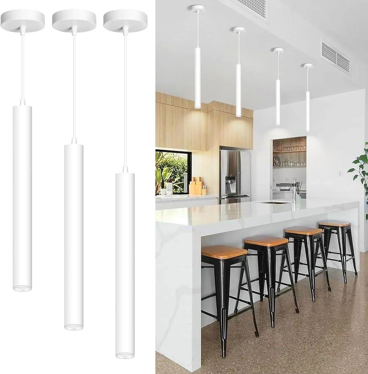 OKELI Modern White LED Minimalist Pendant Lights Ceiling Fixture 3-pack - okeli lights