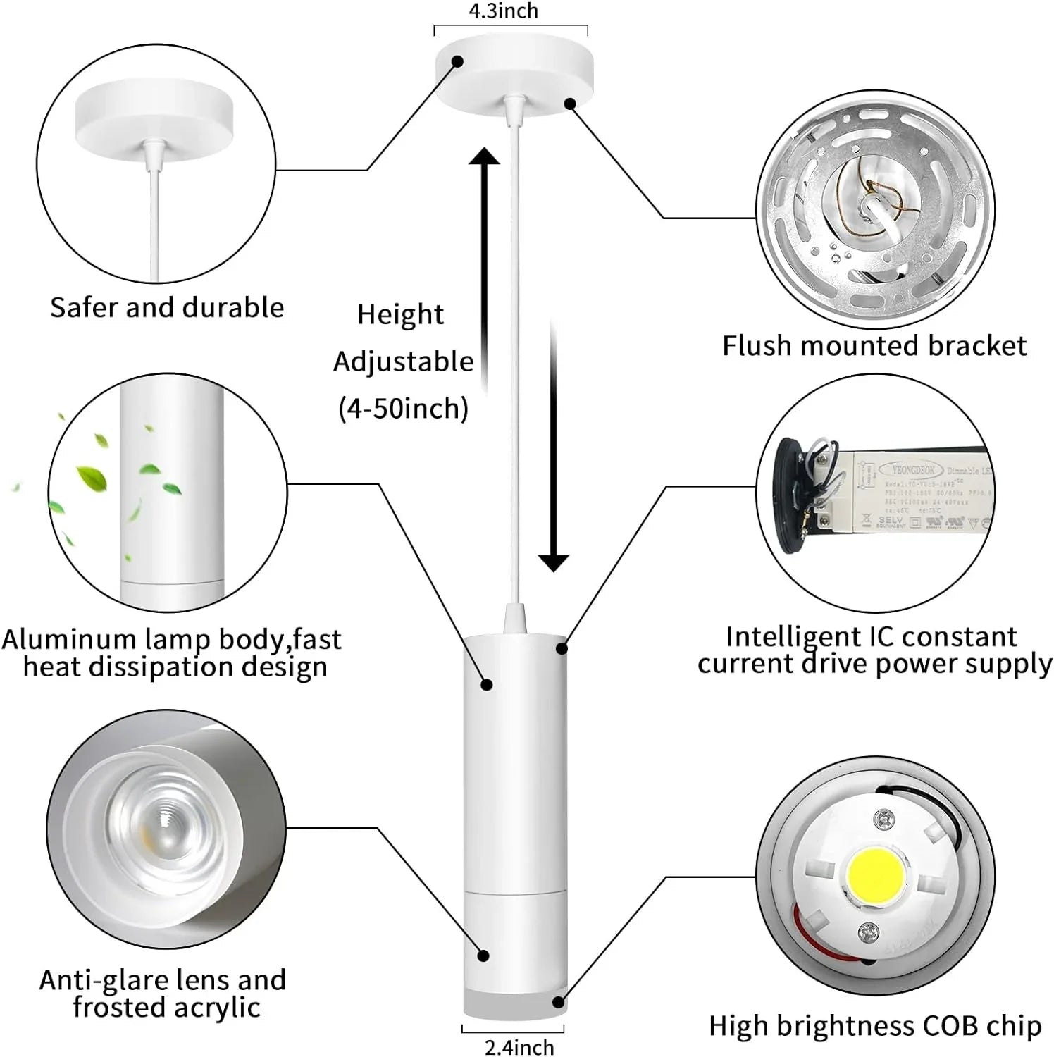 OKELI Modern Pendant Lights White LED Mini Kitchen Island Lights 3-pack - okeli lights