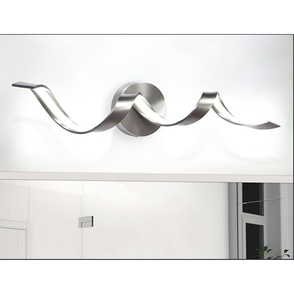 24-Inch Modern Spiral LED Bathroom Vanity Light, Dimmable Black Wall Light Fixture for Bathroom Mirror