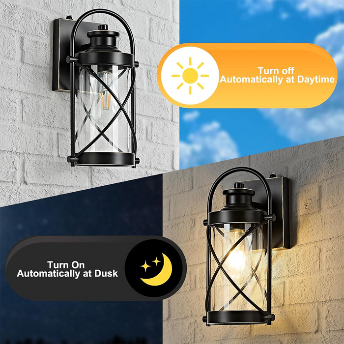 Dusk to Dawn Outdoor Waterproof Wall Lights with Glass Shades