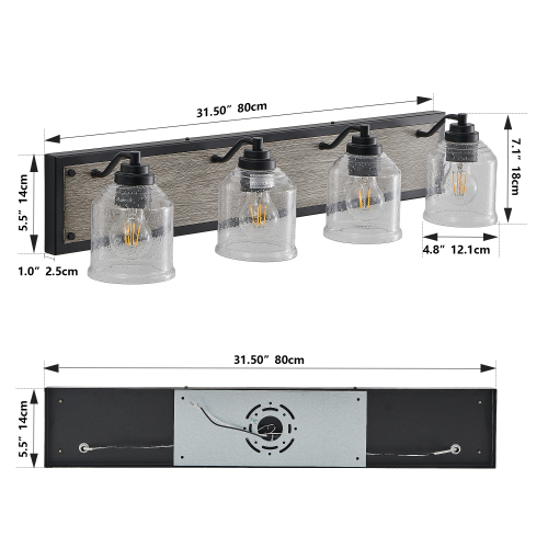 Farmhouse Vanity Light Fixture Bathroom Wall Sconce 3-4-5-6light with Clear Seeded Glass Shades
