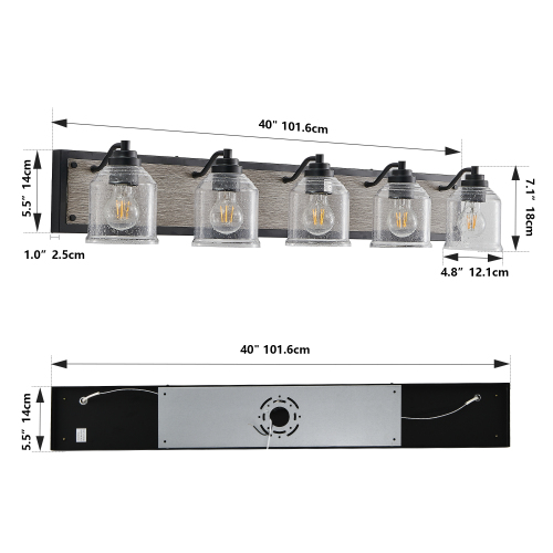 Farmhouse Vanity Light Fixture Bathroom Wall Sconce 3-4-5-6light with Clear Seeded Glass Shades