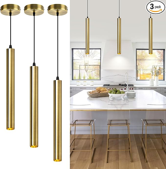 OKELI Pendant Lights Kitchen Island Modern Fixture LED Minimalist Strip 1-3-Pack Black, White, Gold