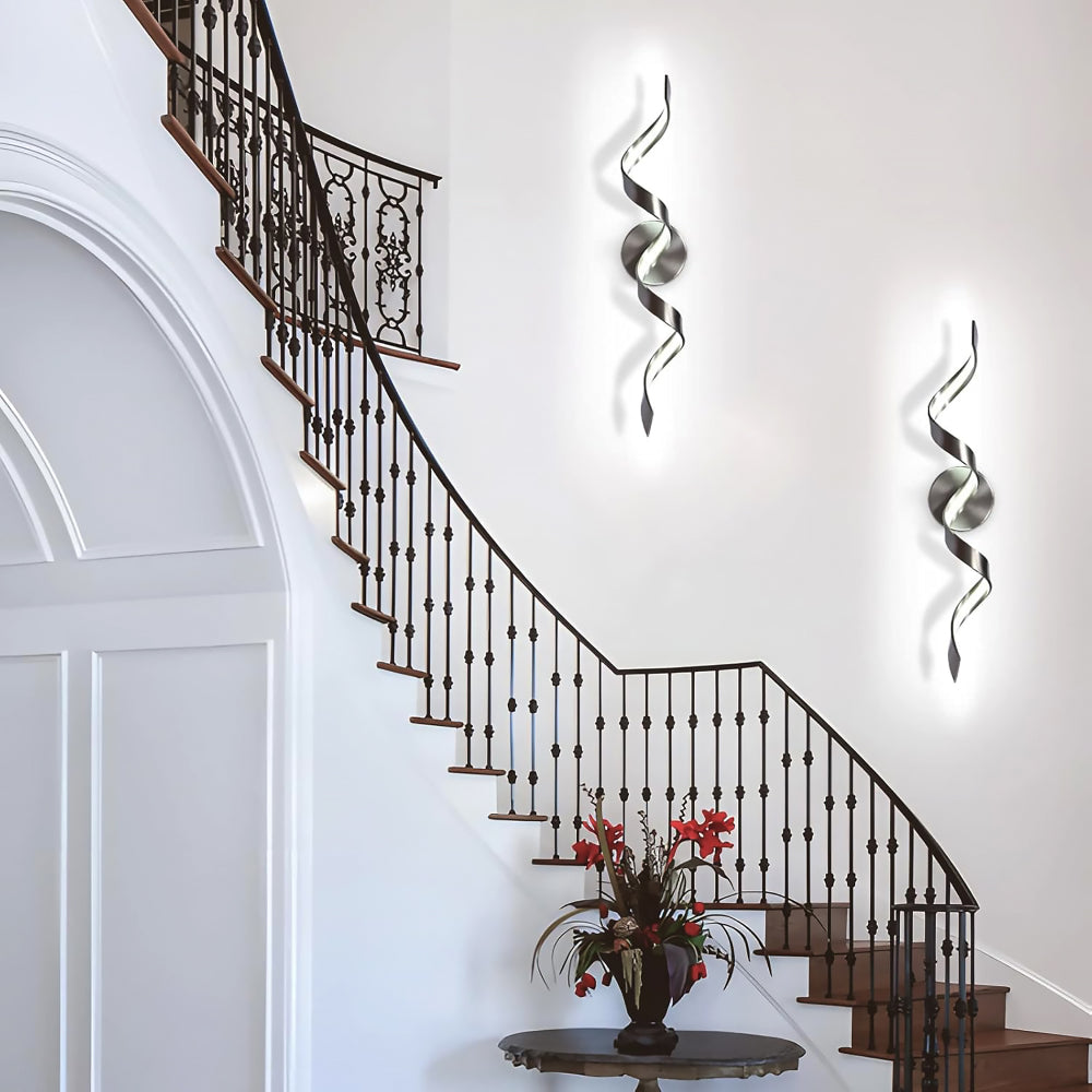 24-Inch Modern Spiral LED Bathroom Vanity Light, Dimmable Black Wall Light Fixture for Bathroom Mirror