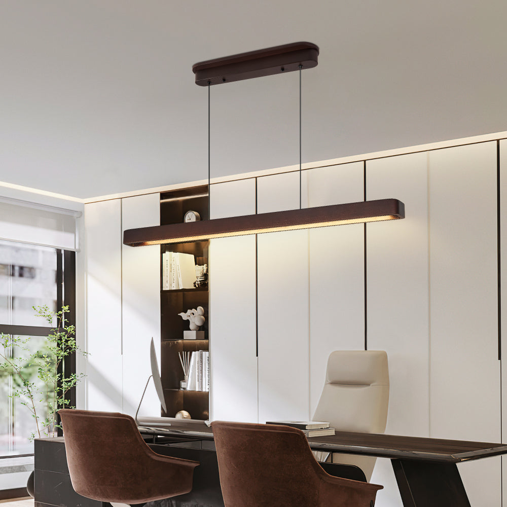 Modern Walnut Wood LED Pendant Light – Adjustable Linear Hanging Light for Dining Room, Kitchen & Living Room (39" / 51")