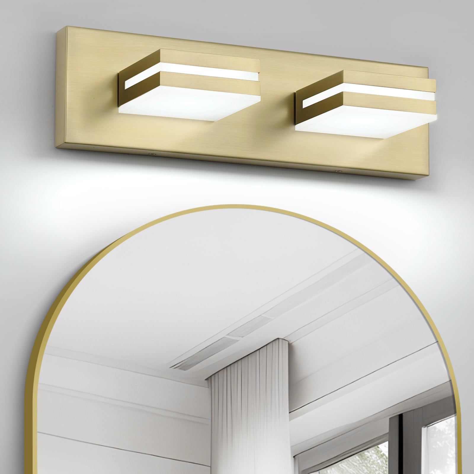 Bathroom Vanity Light Fixture 2-Light Brushed Nickel Gold Modern Mirror Dimmable 24W ETL Listed
