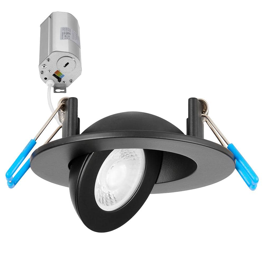 OKELI Adjustable Slim Recessed LED Floating Gimbal Downlight, 360-Lumens, 5-CCT Color Selectable 2700K-5000K, Black Trim