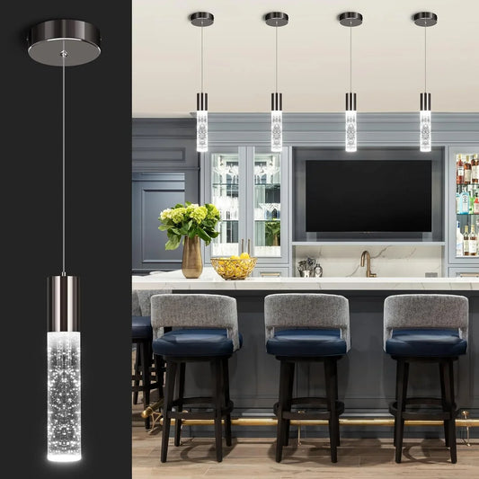 OKELI Modern Pendant Light, LED Bubble Crystal Kitchen Island Lights Fixtures, Chrome Mini Single 1-Pack - okeli lights
