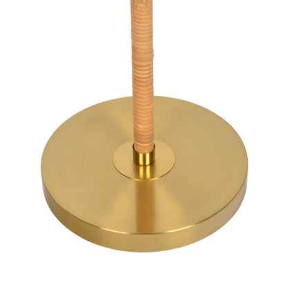 2-Light Floor Lamp Gold Brass Natural Rattan Tube Double On/Off Pull Chain - okeli lights