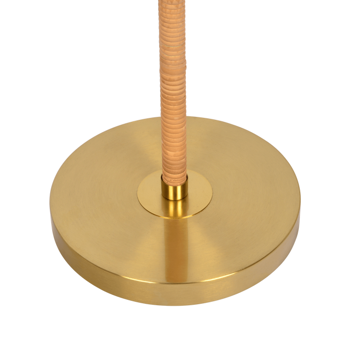 2-Light Floor Lamp Gold Brass Natural Rattan Tube Double On/Off Pull Chain