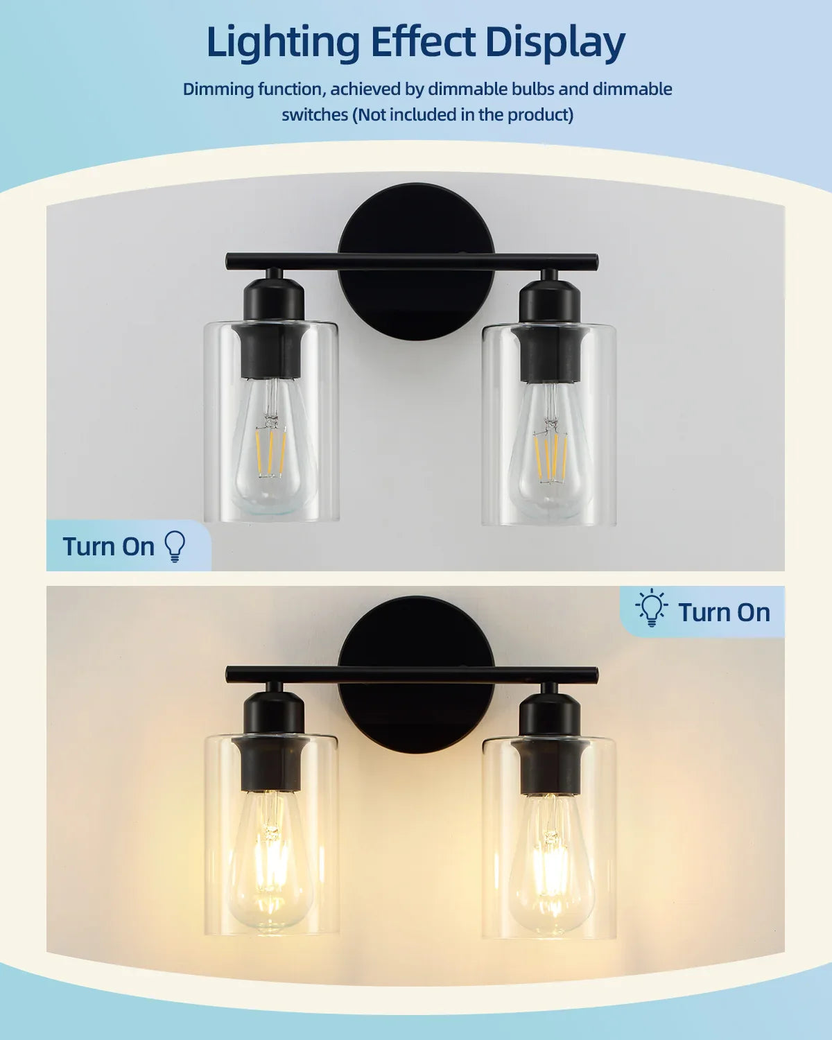 2-Light Matte Black Bathroom Light Fixtures Over Mirror with Clear Glass Shade Wall Sconce Light - okeli lights