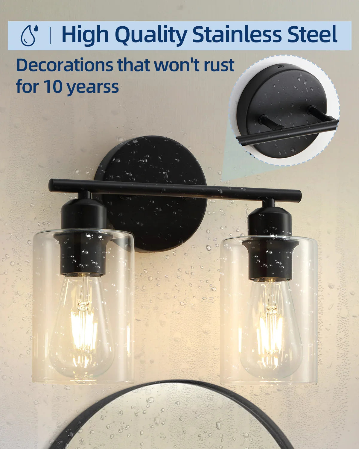 2-Light Matte Black Bathroom Light Fixtures Over Mirror with Clear Glass Shade Wall Sconce Light - okeli lights