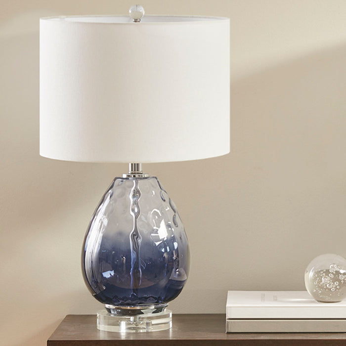 Ombre Glass Table Lamp with White Drum Shade Blue Green & Dark Blue Modern Accent Lamp