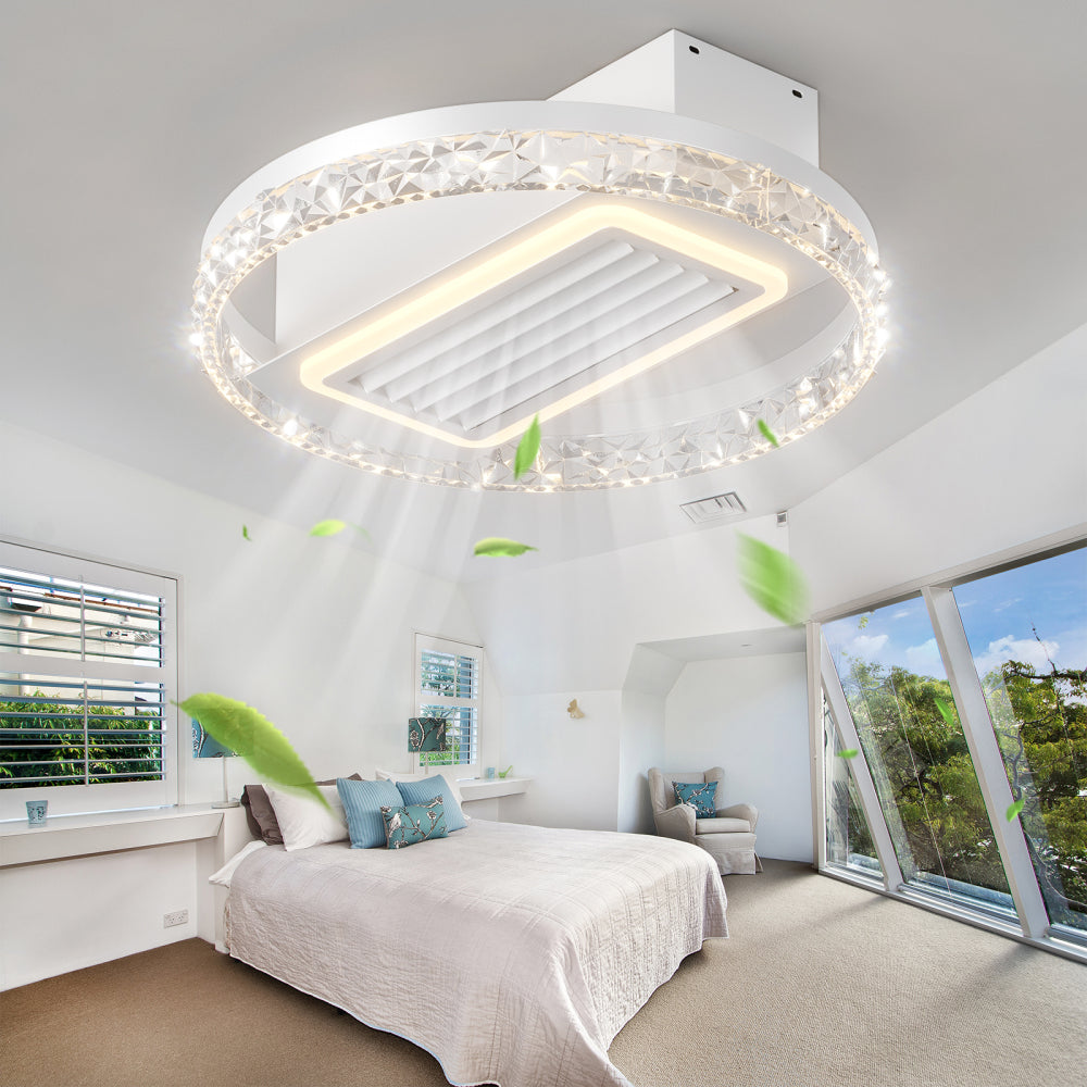 20" LED Bladeless Ceiling Fan Light with Remote Control Modern Flush Mount Ceiling Lamp with Air Circulation and Adjustable Brightness