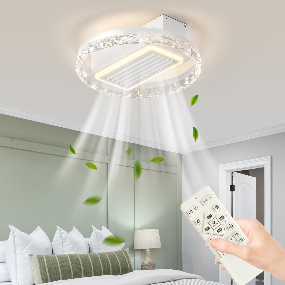 20" LED Bladeless Ceiling Fan Light with Remote Control Modern Flush Mount Ceiling Lamp with Air Circulation and Adjustable Brightness