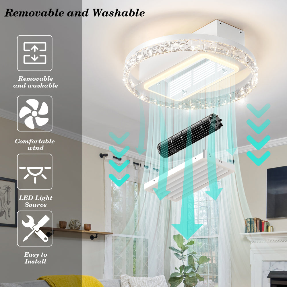 20" LED Bladeless Ceiling Fan Light with Remote Control Modern Flush Mount Ceiling Lamp with Air Circulation and Adjustable Brightness