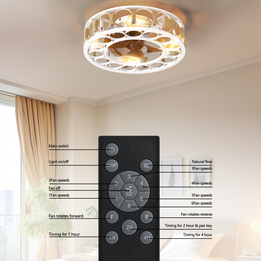 Low Profile Caged Ceiling Fan with Lights Remote Control 6 Speeds Reversible Farmhouse Flush Mount