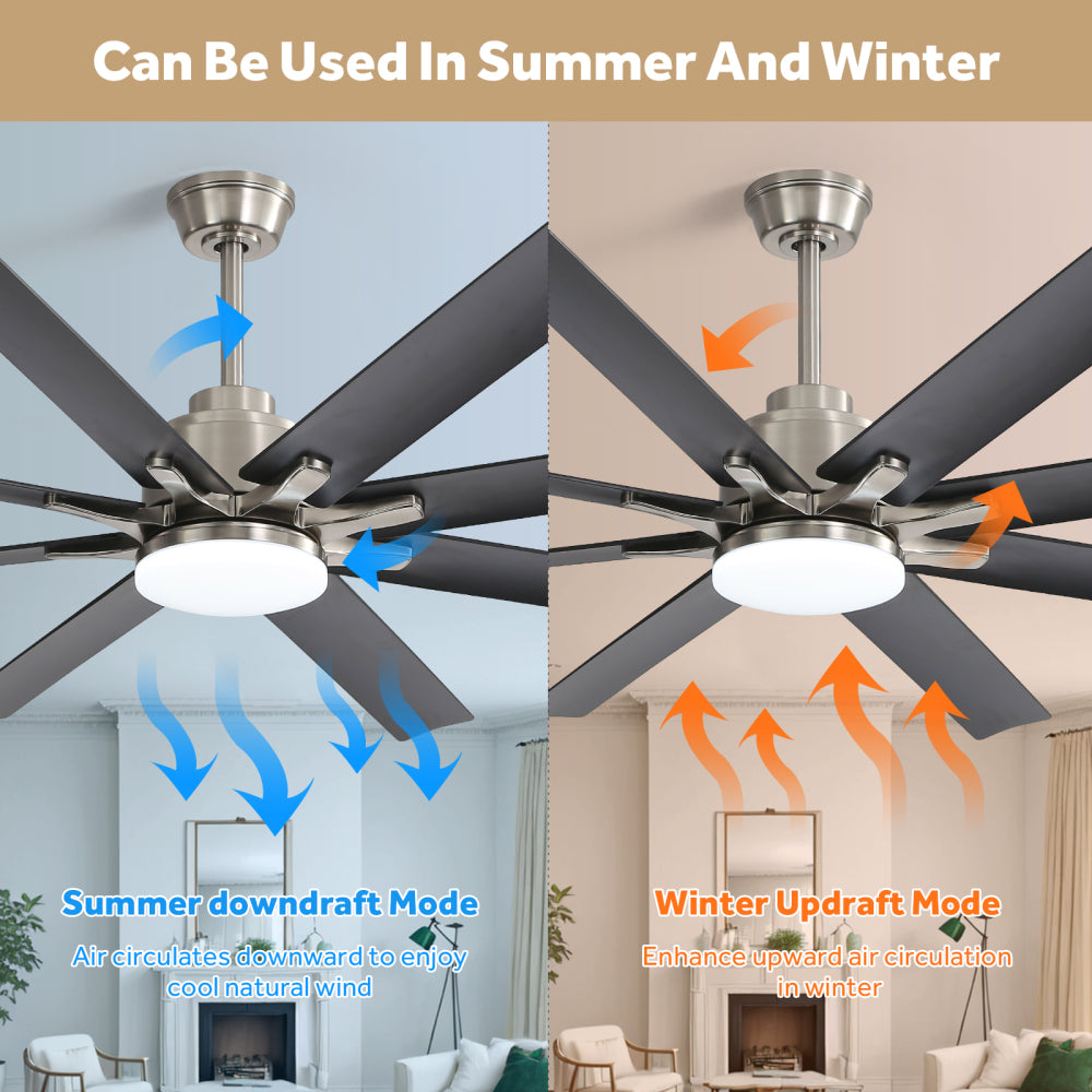 66" Modern Smart Ceiling Fan with LED Light, Dimmable, 8 ABS Blades, Quiet Reversible DC Motor, Remote & App Control