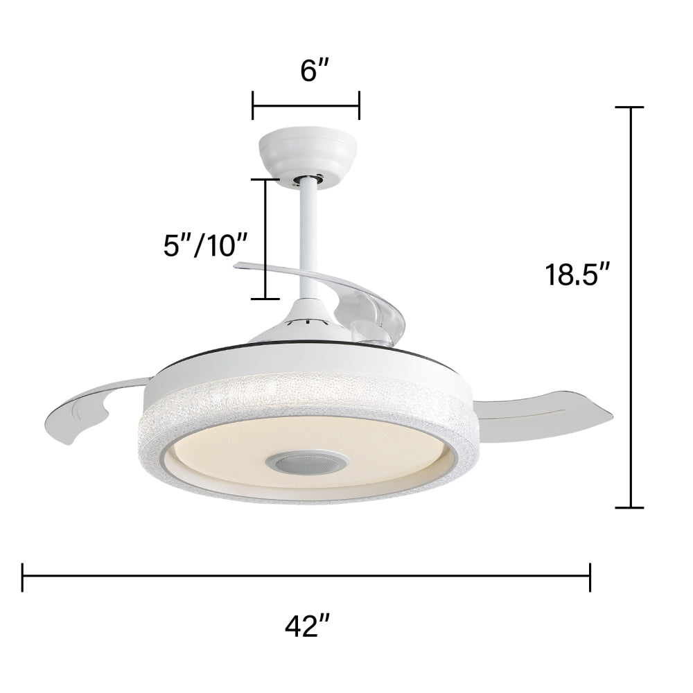 42" Modern Invisible Ceiling Fan with LED Light, RGB Bluetooth Speaker, Remote & APP Control, Reversible DC Motor