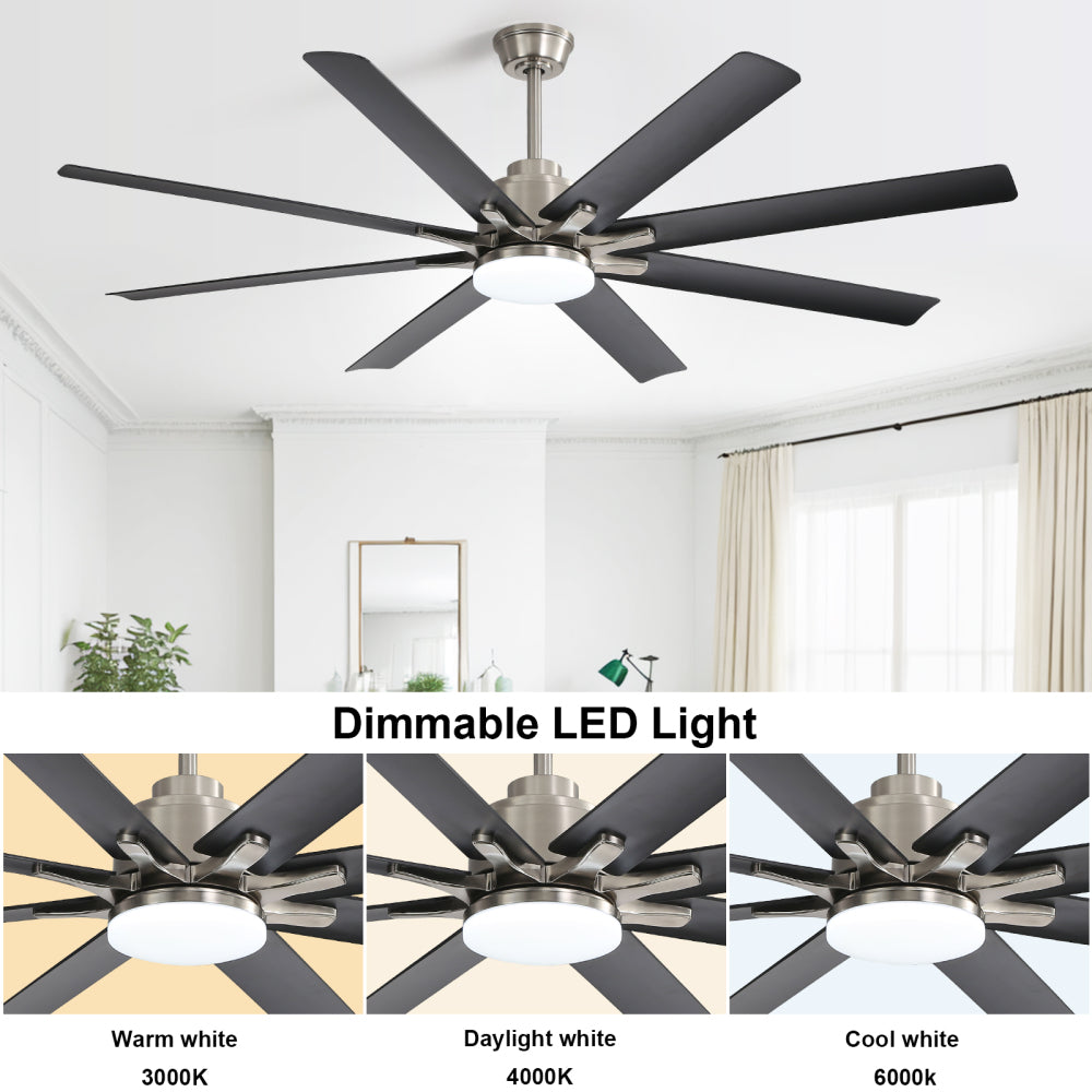 66" Modern Smart Ceiling Fan with LED Light, Dimmable, 8 ABS Blades, Quiet Reversible DC Motor, Remote & App Control
