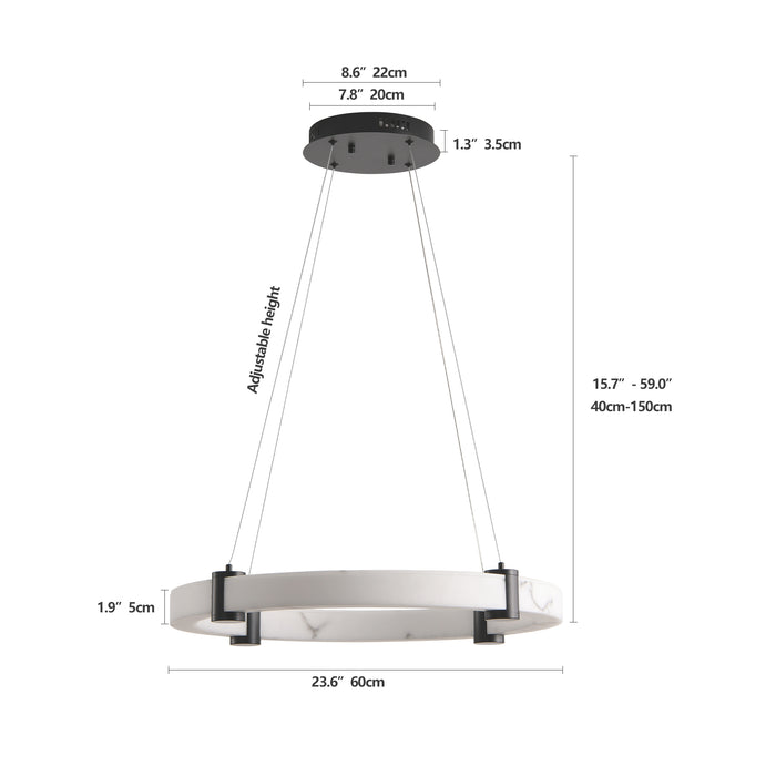 Modern LED Pendant Light, 24-Inch Round Hanging Chandelier with Adjustable Height