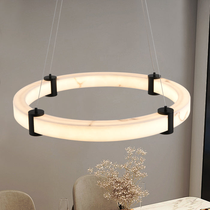 Modern LED Pendant Light, 24-Inch Round Hanging Chandelier with Adjustable Height