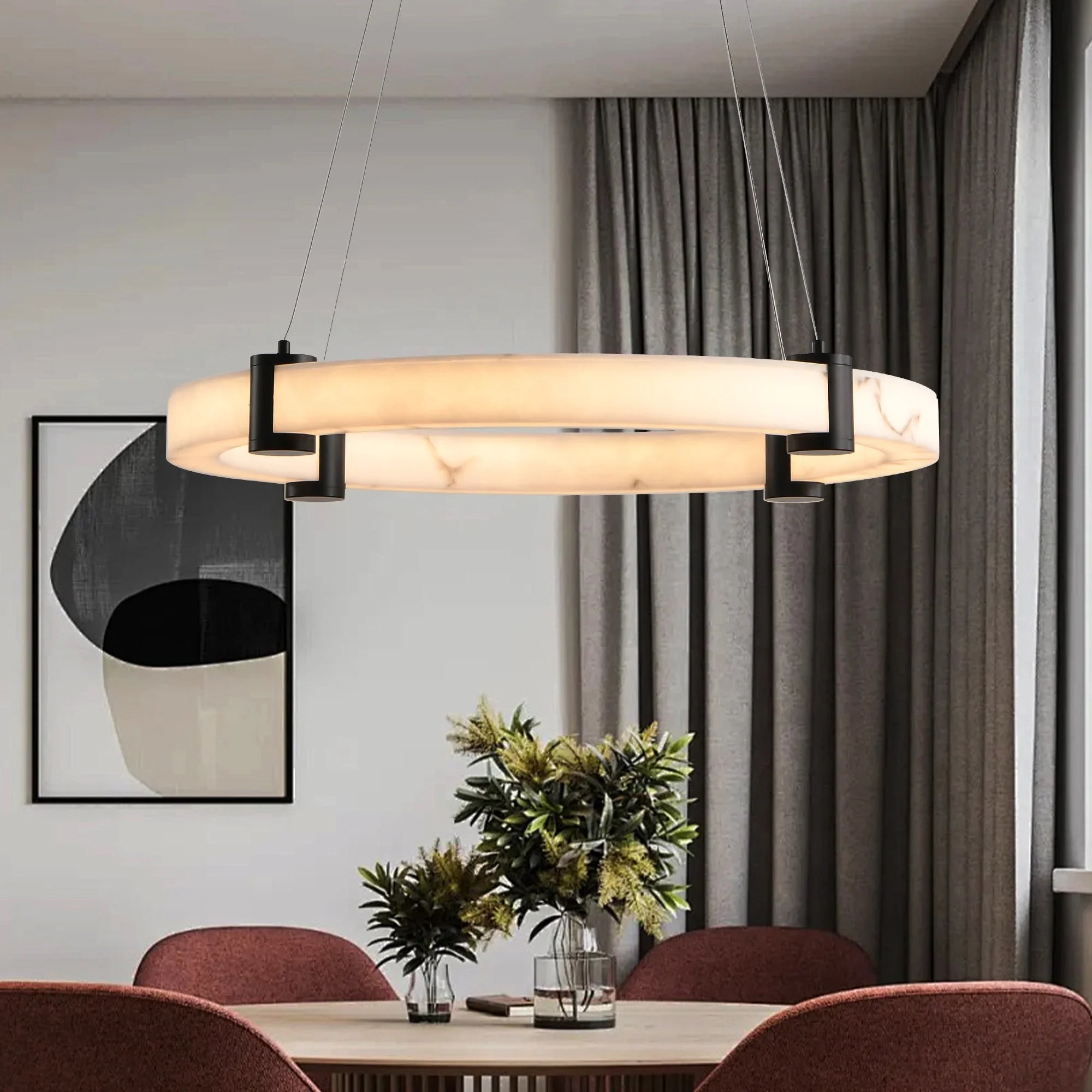 Modern LED Pendant Light, 24-Inch Round Hanging Chandelier with Adjustable Height - okeli lights