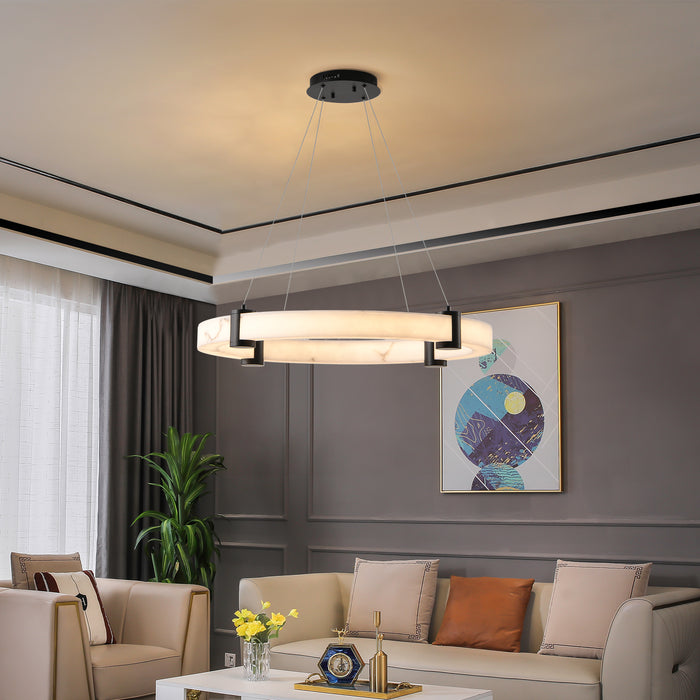 Modern LED Pendant Light, 24-Inch Round Hanging Chandelier with Adjustable Height