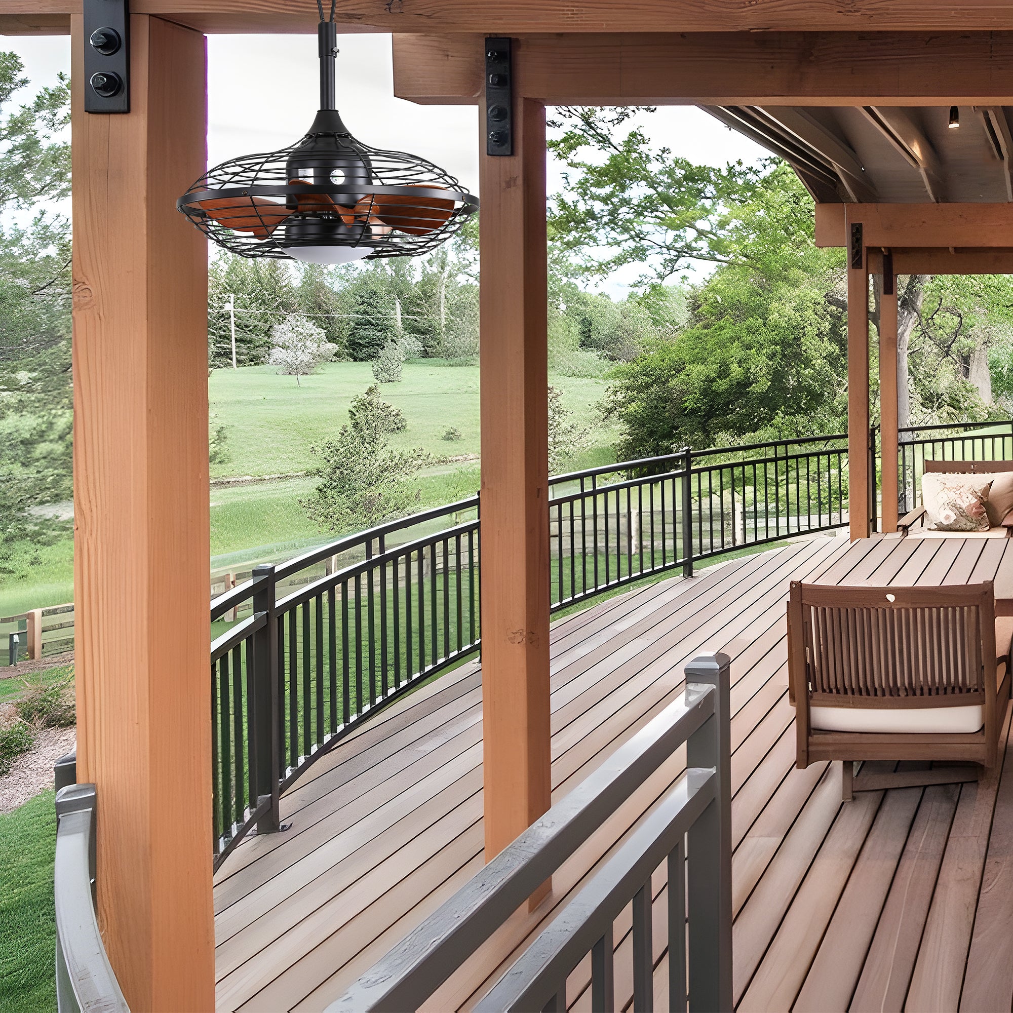 20-Inch Downrod Mount Ceiling Fan LED 18W 3CCT for Outside Patios Pergola