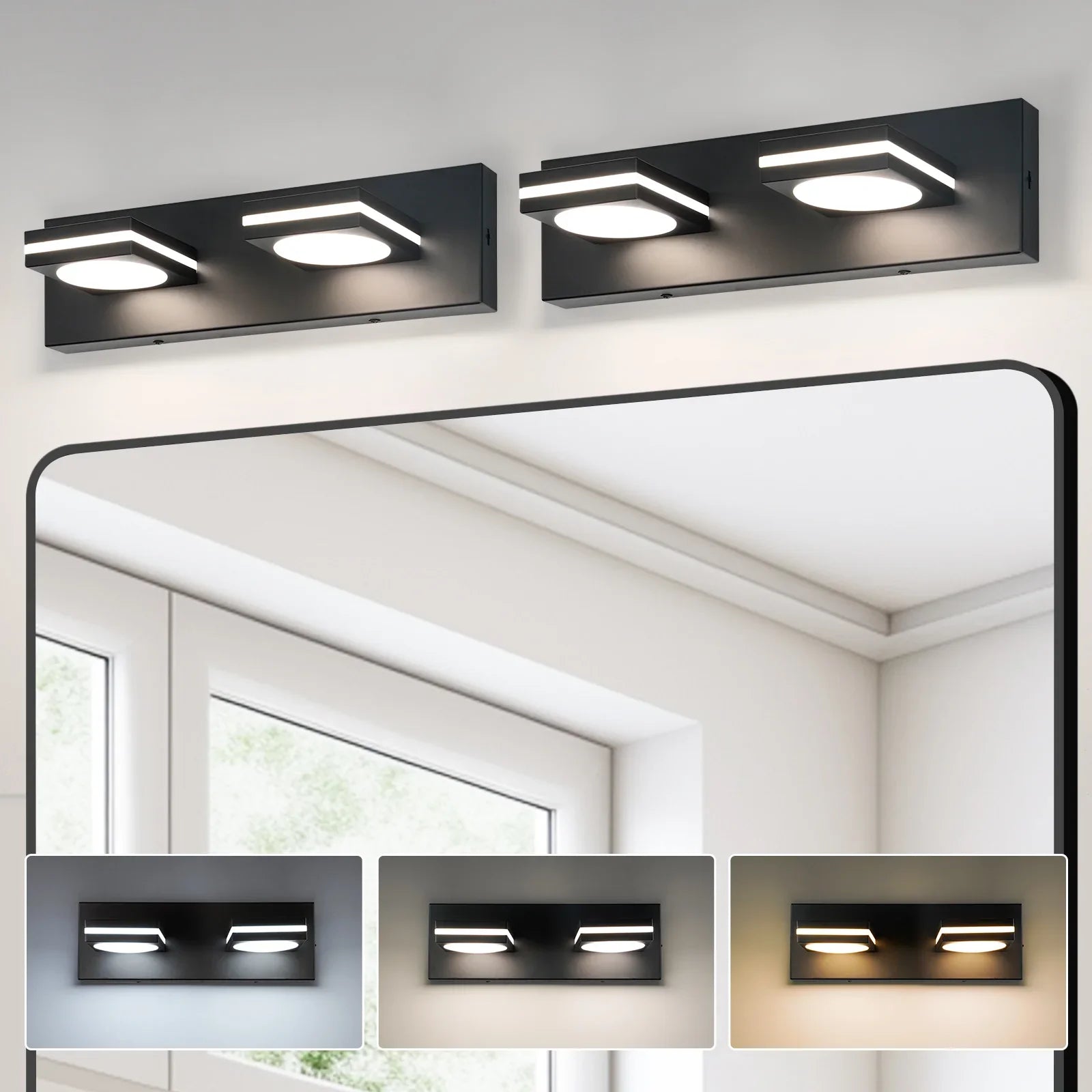 Bathroom Light Fixtures, Matte Black Vanity Light for Bathroom Modern LED Wall Lighting Fixtures Over Mirror, 2-3-4-Light, ETL Listed - okeli lights